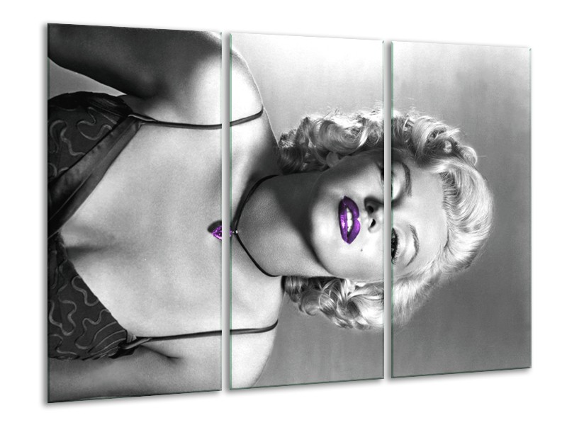 Canvas Schilderij Marilyn Monroe | Grijs, Paars, Zwart | 120x80cm 3Luik