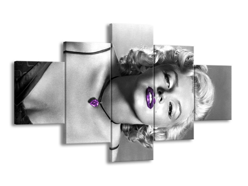 Glasschilderij Marilyn Monroe | Grijs, Paars, Zwart | 125x70cm 5Luik