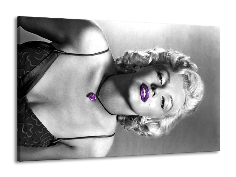 Glasschilderij Marilyn Monroe | Grijs, Paars, Zwart | 140x90cm 1Luik