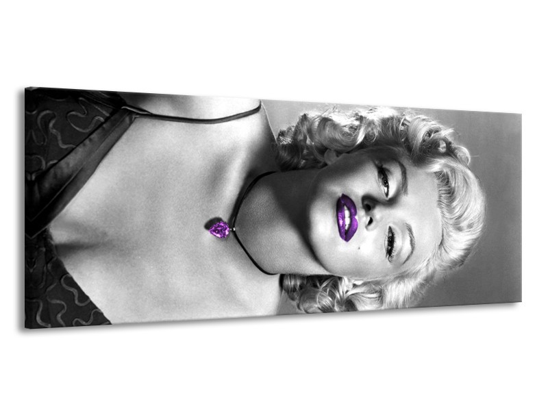 Glasschilderij Marilyn Monroe | Grijs, Paars, Zwart | 145x58cm 1Luik