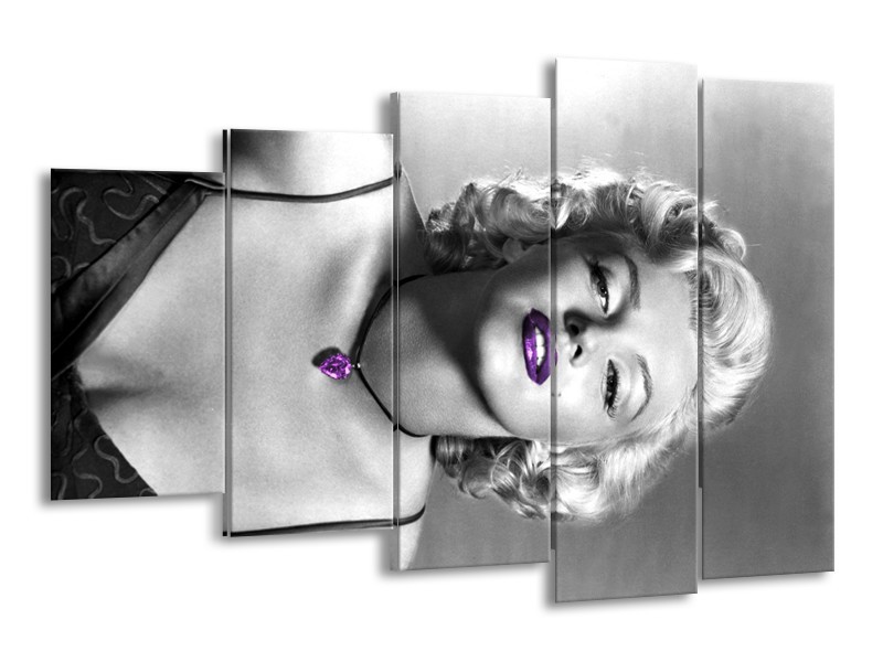 Glasschilderij Marilyn Monroe | Grijs, Paars, Zwart | 150x100cm 5Luik