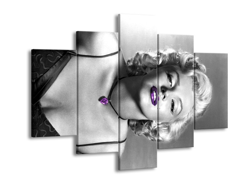 Glasschilderij Marilyn Monroe | Grijs, Paars, Zwart | 150x105cm 5Luik