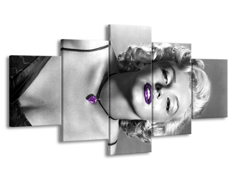 Glasschilderij Marilyn Monroe | Grijs, Paars, Zwart | 150x80cm 5Luik