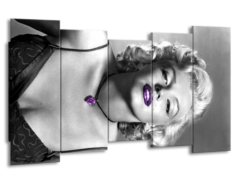 Glasschilderij Marilyn Monroe | Grijs, Paars, Zwart | 150x80cm 5Luik