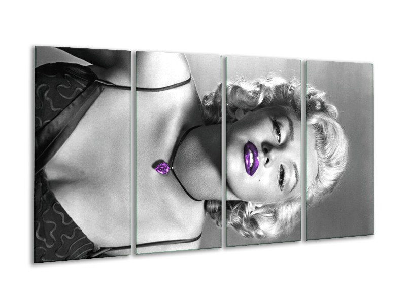 Glasschilderij Marilyn Monroe | Grijs, Paars, Zwart | 160x80cm 4Luik