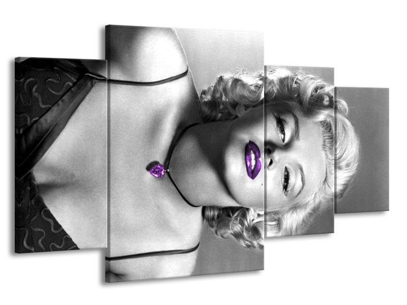 Canvas Schilderij Marilyn Monroe | Grijs, Paars, Zwart | 160x90cm 4Luik