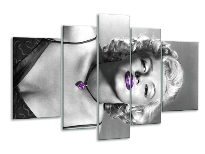 Glasschilderij Marilyn Monroe | Grijs, Paars, Zwart | 170x100cm 5Luik