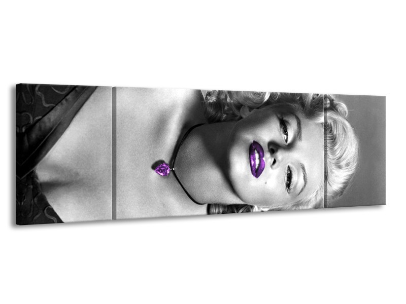 Glasschilderij Marilyn Monroe | Grijs, Paars, Zwart | 170x50cm 3Luik