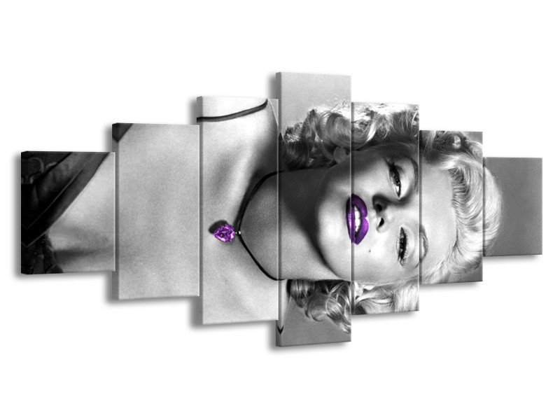 Canvas Schilderij Marilyn Monroe | Grijs, Paars, Zwart | 210x100cm 7Luik