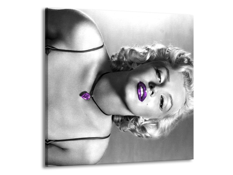 Glasschilderij Marilyn Monroe | Grijs, Paars, Zwart | 50x50cm 1Luik