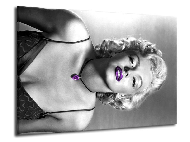 Glasschilderij Marilyn Monroe | Grijs, Paars, Zwart | 70x50cm 1Luik