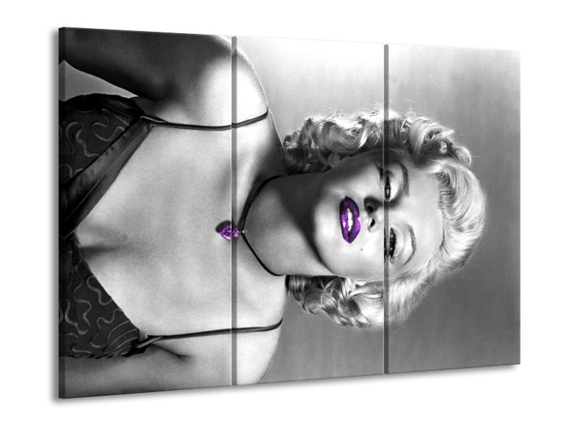 Glasschilderij Marilyn Monroe | Grijs, Paars, Zwart | 60x90cm 3Luik