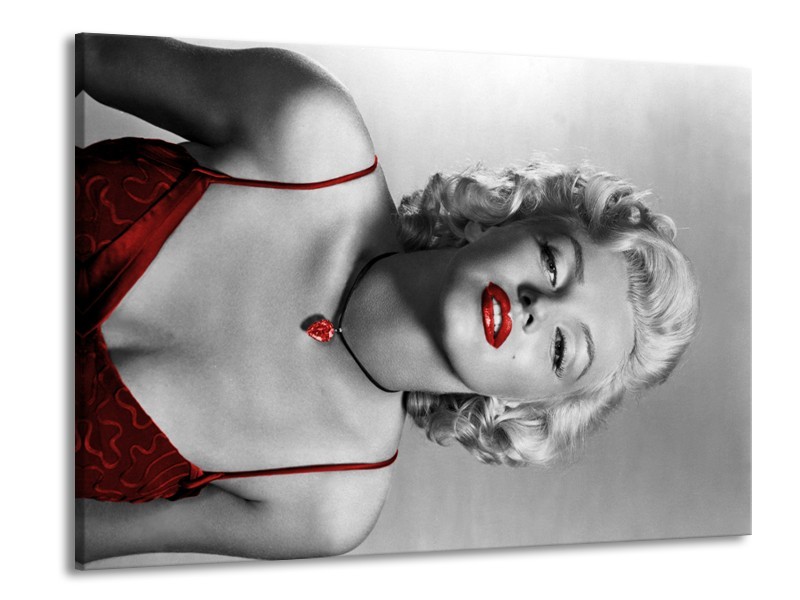 Glasschilderij Marilyn Monroe | Grijs, Zwart, Rood | 100x70cm 1Luik