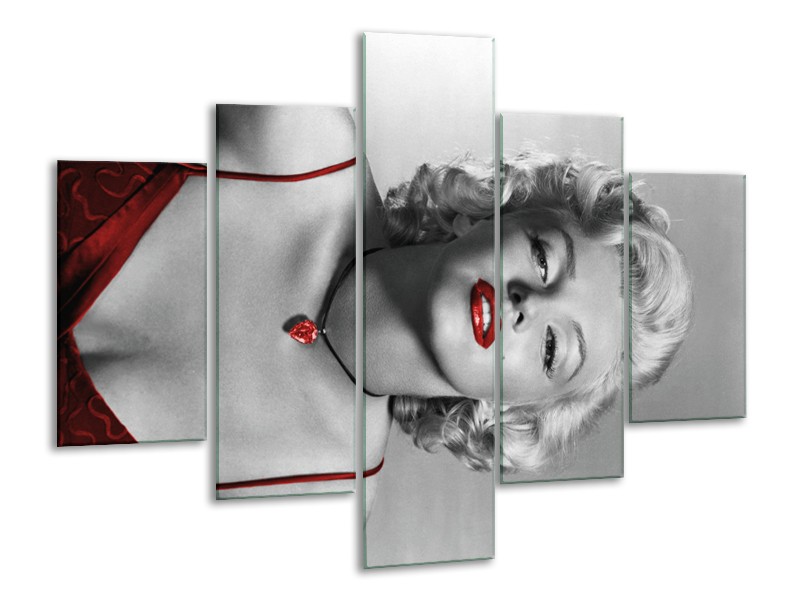 Canvas Schilderij Marilyn Monroe | Grijs, Zwart, Rood | 100x70cm 5Luik