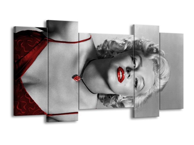 Glasschilderij Marilyn Monroe | Grijs, Zwart, Rood | 120x65cm 5Luik