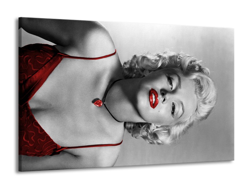 Canvas Schilderij Marilyn Monroe | Grijs, Zwart, Rood | 140x90cm 1Luik