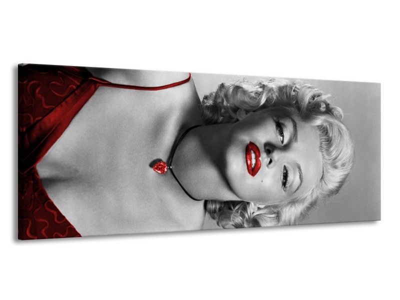 Canvas Schilderij Marilyn Monroe | Grijs, Zwart, Rood | 145x58cm 1Luik