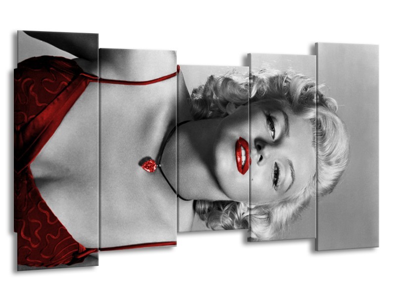 Glasschilderij Marilyn Monroe | Grijs, Zwart, Rood | 150x80cm 5Luik