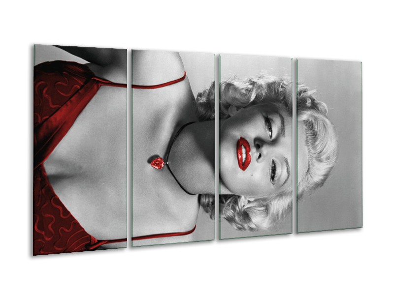 Canvas Schilderij Marilyn Monroe | Grijs, Zwart, Rood | 160x80cm 4Luik