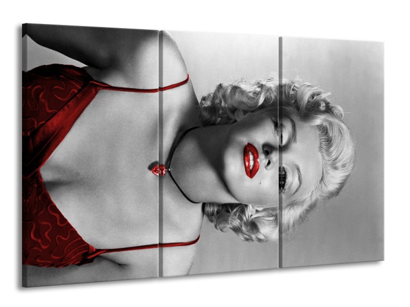 Canvas Schilderij Marilyn Monroe | Grijs, Zwart, Rood | 165x100cm 3Luik