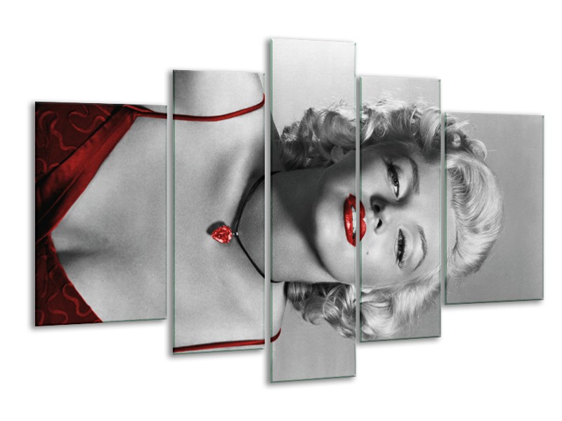 Canvas Schilderij Marilyn Monroe | Grijs, Zwart, Rood | 170x100cm 5Luik