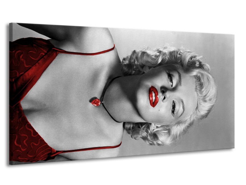 Canvas Schilderij Marilyn Monroe | Grijs, Zwart, Rood | 170x90cm 1Luik