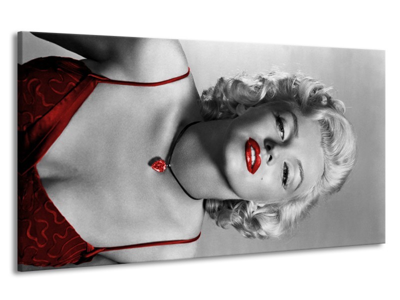 Canvas Schilderij Marilyn Monroe | Grijs, Zwart, Rood | 190x100cm 1Luik