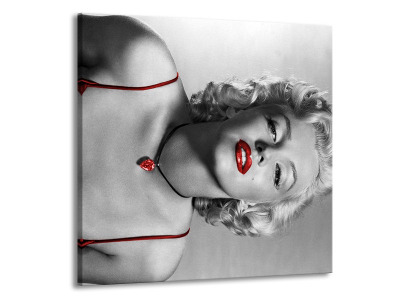 Canvas Schilderij Marilyn Monroe | Grijs, Zwart, Rood | 50x50cm 1Luik