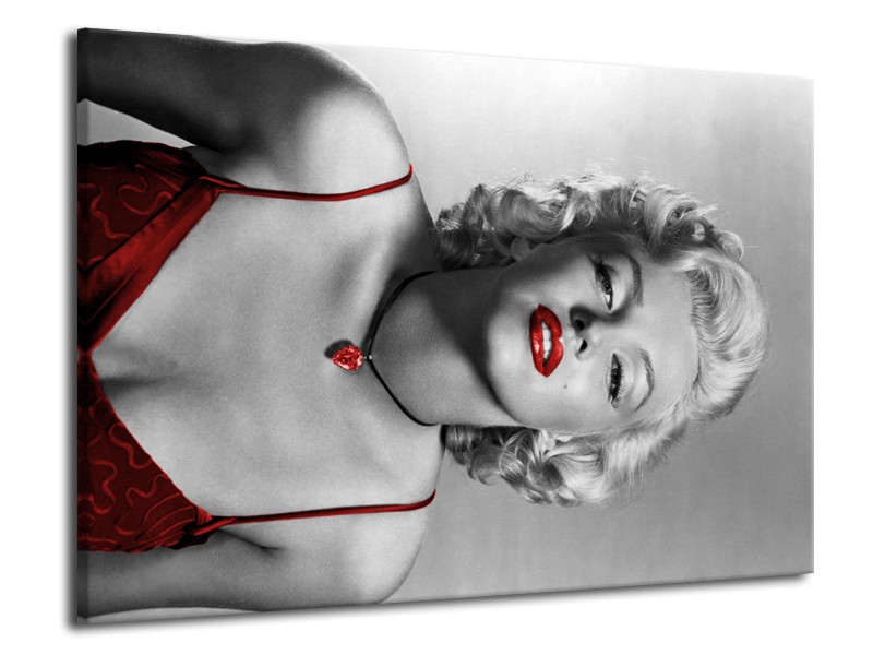 Canvas Schilderij Marilyn Monroe | Grijs, Zwart, Rood | 70x50cm 1Luik
