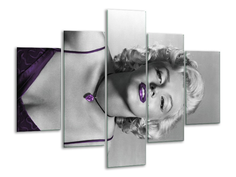 Canvas Schilderij Marilyn Monroe | Grijs, Zwart, Paars | 100x70cm 5Luik