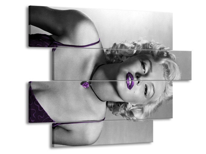 Canvas Schilderij Marilyn Monroe | Grijs, Zwart, Paars | 115x85cm 4Luik