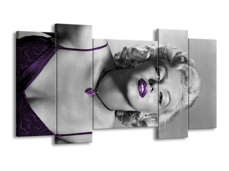 Canvas Schilderij Marilyn Monroe | Grijs, Zwart, Paars | 120x65cm 5Luik