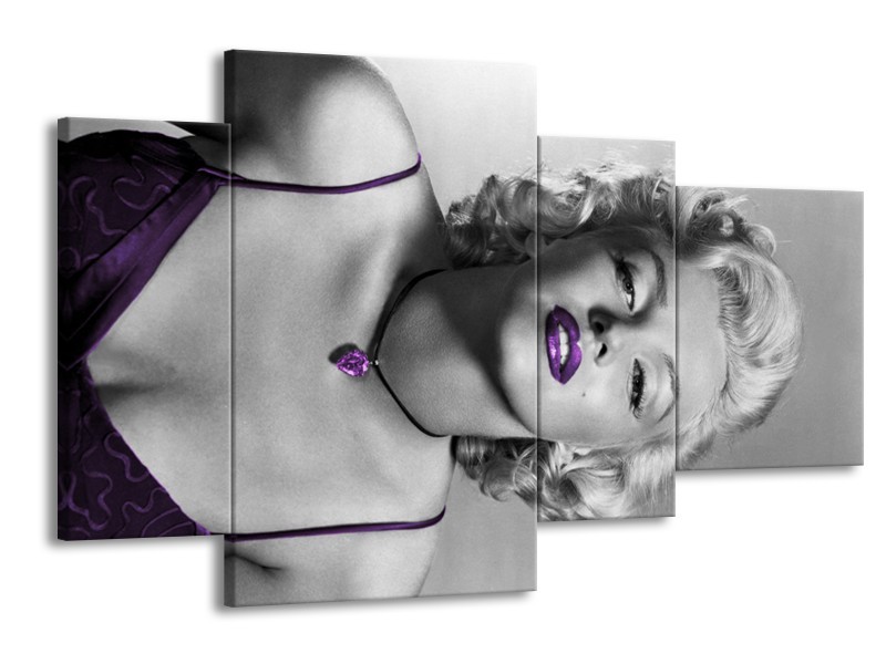 Glasschilderij Marilyn Monroe | Grijs, Zwart, Paars | 120x75cm 4Luik