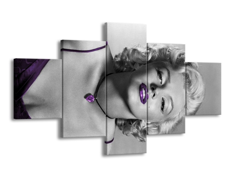 Canvas Schilderij Marilyn Monroe | Grijs, Zwart, Paars | 125x70cm 5Luik