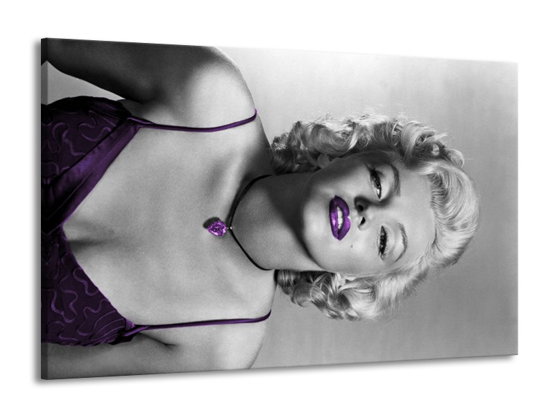 Glasschilderij Marilyn Monroe | Grijs, Zwart, Paars | 140x90cm 1Luik