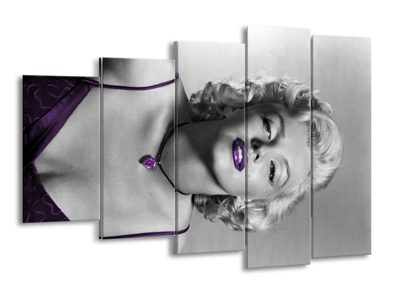 Glasschilderij Marilyn Monroe | Grijs, Zwart, Paars | 150x100cm 5Luik