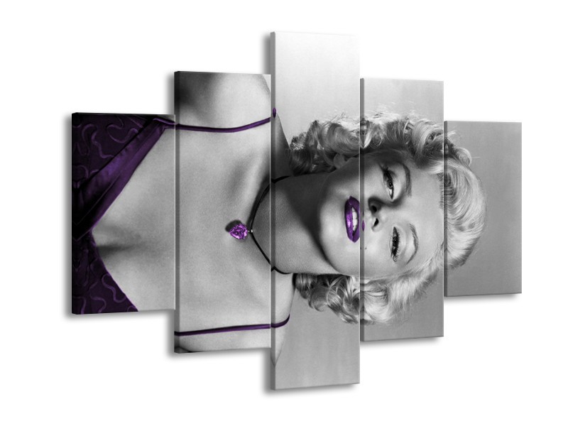 Glasschilderij Marilyn Monroe | Grijs, Zwart, Paars | 150x105cm 5Luik