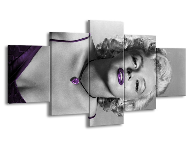Glasschilderij Marilyn Monroe | Grijs, Zwart, Paars | 150x80cm 5Luik