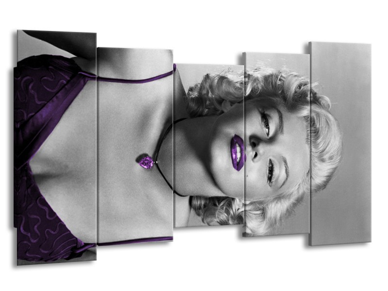 Canvas Schilderij Marilyn Monroe | Grijs, Zwart, Paars | 150x80cm 5Luik