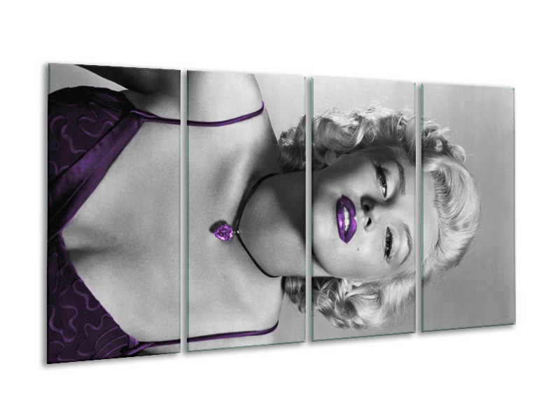 Canvas Schilderij Marilyn Monroe | Grijs, Zwart, Paars | 160x80cm 4Luik