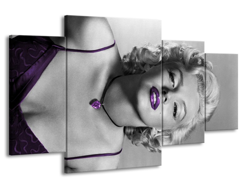Glasschilderij Marilyn Monroe | Grijs, Zwart, Paars | 160x90cm 4Luik