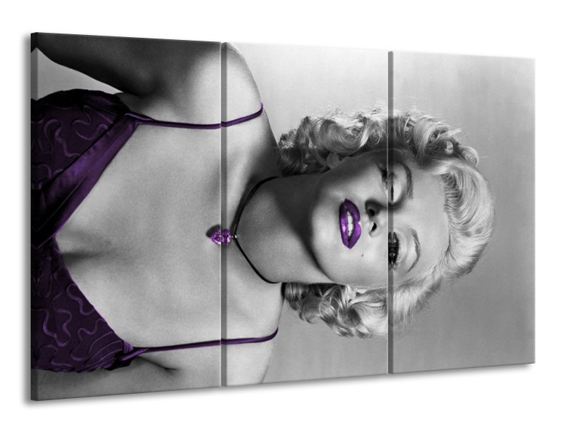 Glasschilderij Marilyn Monroe | Grijs, Zwart, Paars | 165x100cm 3Luik