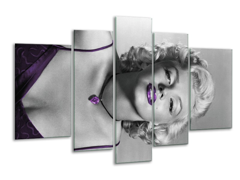 Glasschilderij Marilyn Monroe | Grijs, Zwart, Paars | 170x100cm 5Luik