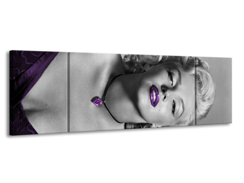 Canvas Schilderij Marilyn Monroe | Grijs, Zwart, Paars | 170x50cm 3Luik