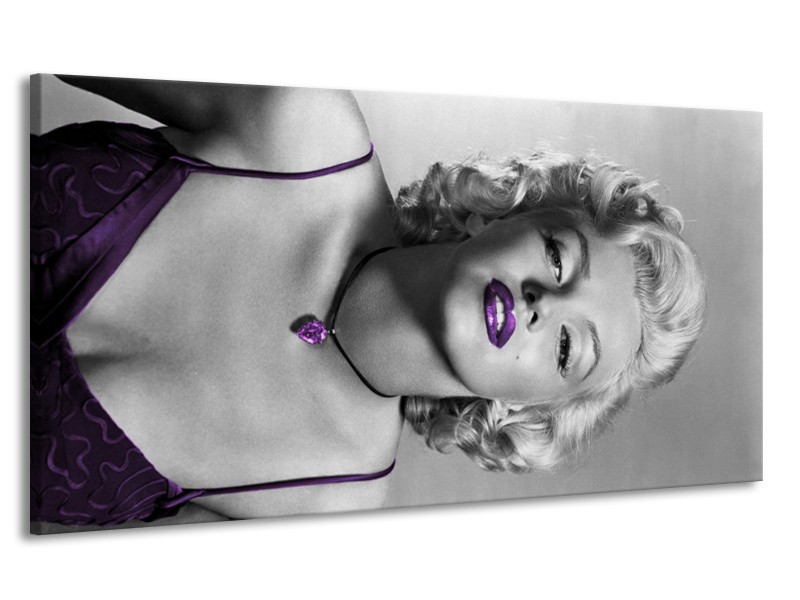 Canvas Schilderij Marilyn Monroe | Grijs, Zwart, Paars | 170x90cm 1Luik