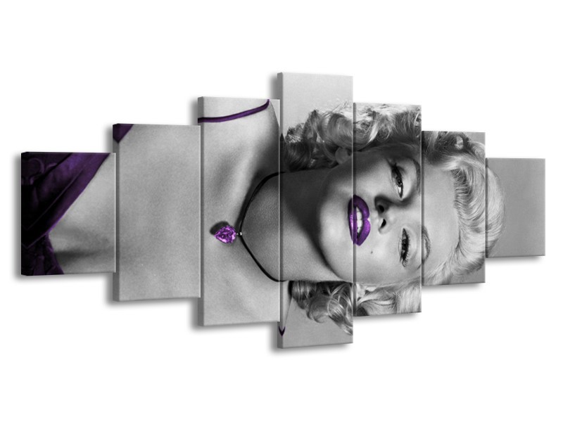 Glasschilderij Marilyn Monroe | Grijs, Zwart, Paars | 210x100cm 7Luik