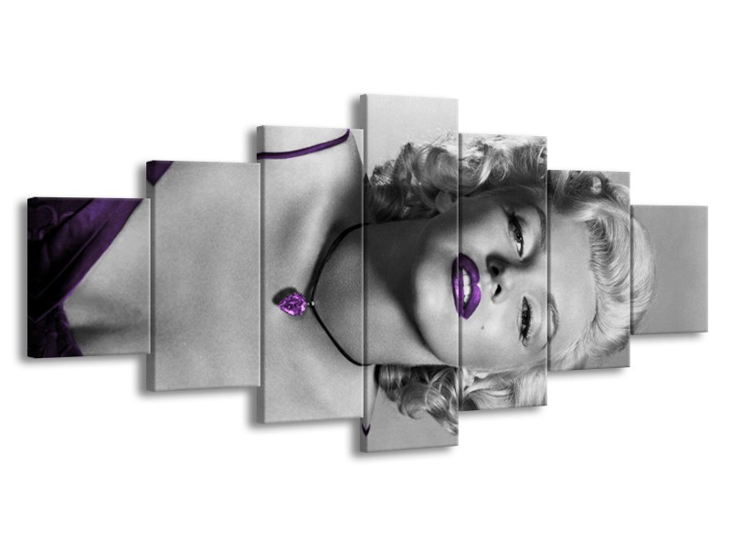 Canvas Schilderij Marilyn Monroe | Grijs, Zwart, Paars | 210x100cm 7Luik