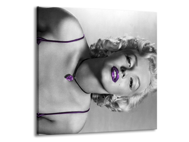 Canvas Schilderij Marilyn Monroe | Grijs, Zwart, Paars | 50x50cm 1Luik