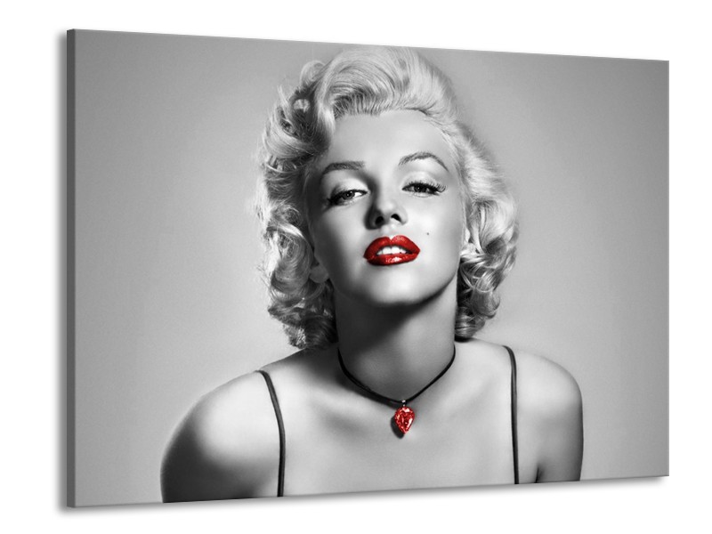 Glasschilderij Marilyn Monroe | Grijs, Zwart, Rood | 100x70cm 1Luik