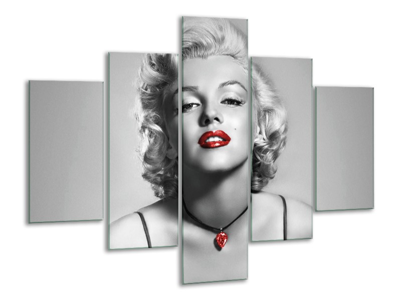 Canvas Schilderij Marilyn Monroe | Grijs, Zwart, Rood | 100x70cm 5Luik